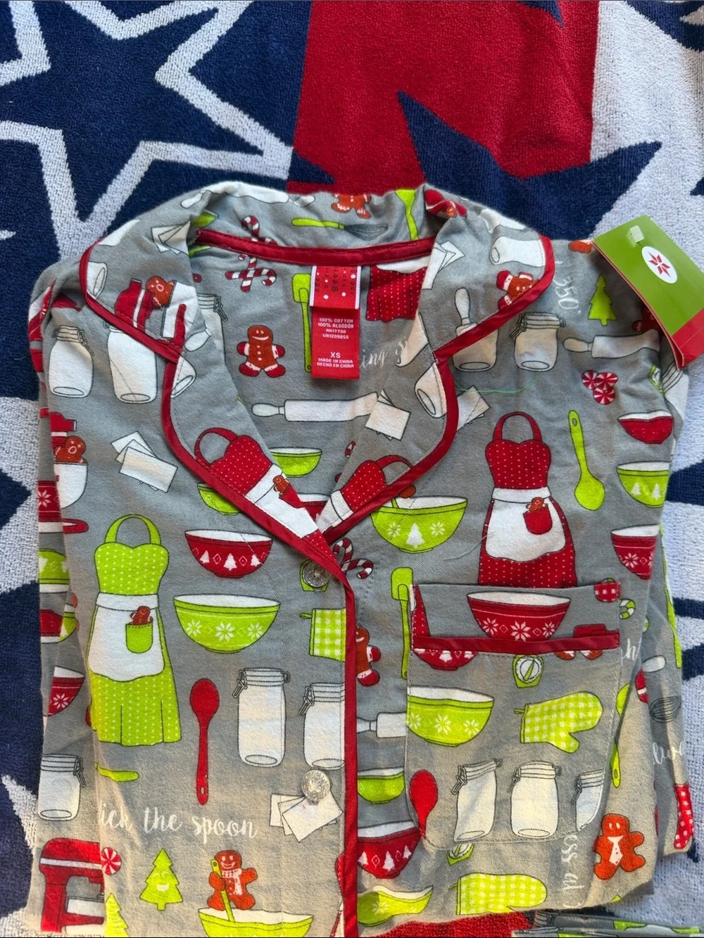 Cute Holiday Baking Pajama Set - Gray with Red & Green